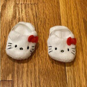 Hello Kitty Doll White Plush Slippers Red Bow Elastic Strap For Doll Accessories